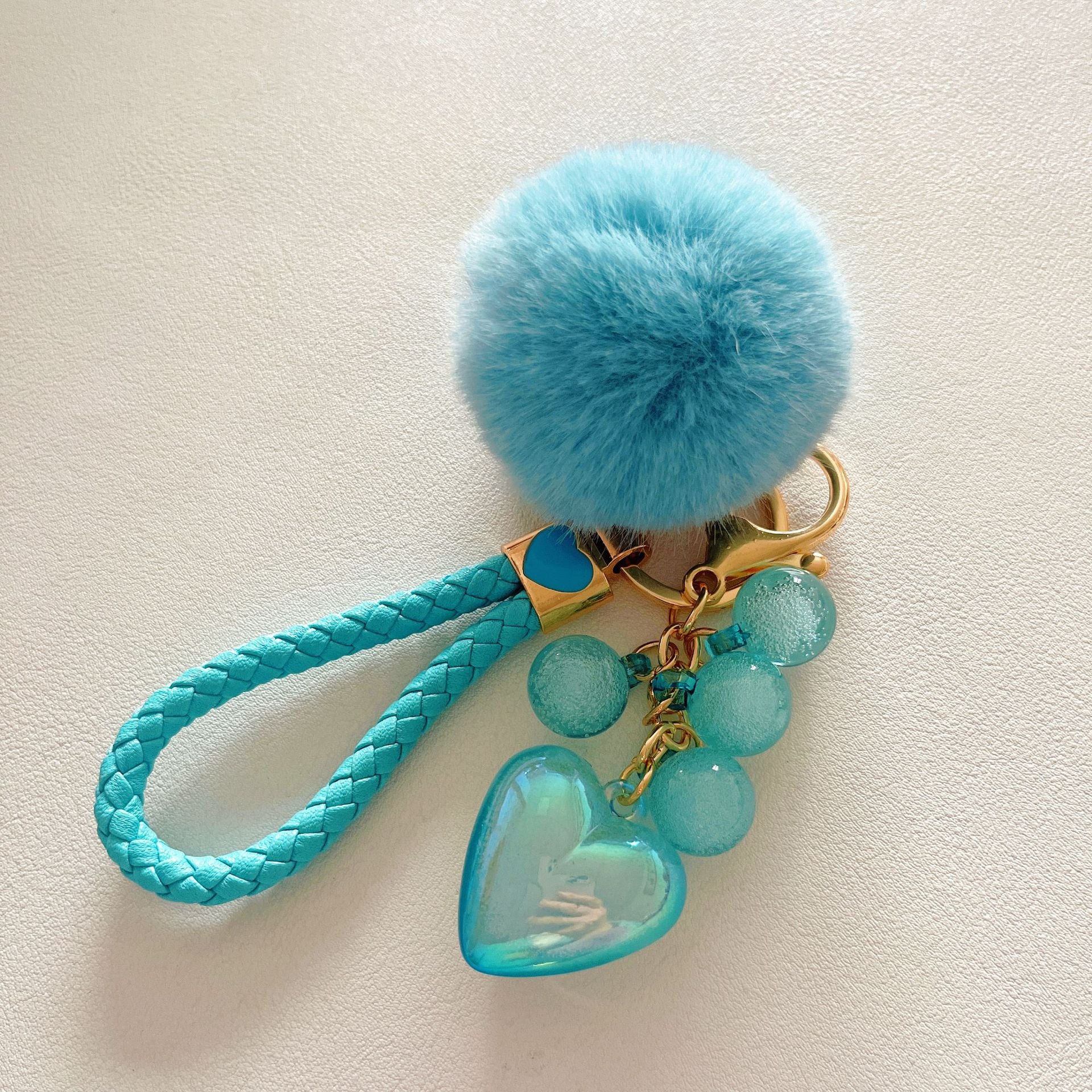 Wholesale Cute Acrylic Resin Beaded Love Fur Ball Keychain